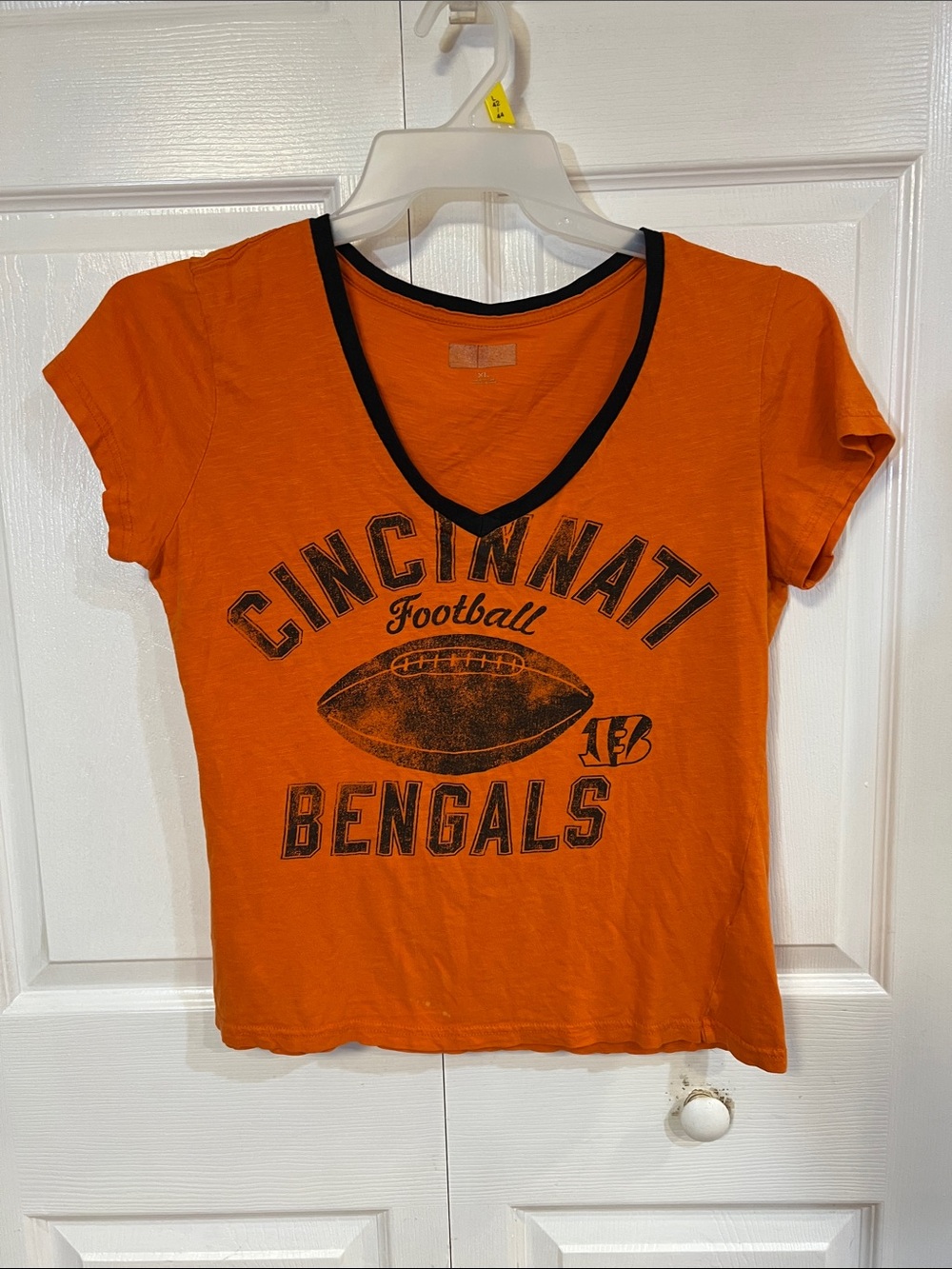 Cincinnati Bengals Women's Orange V-Neck Tee with Black Trim